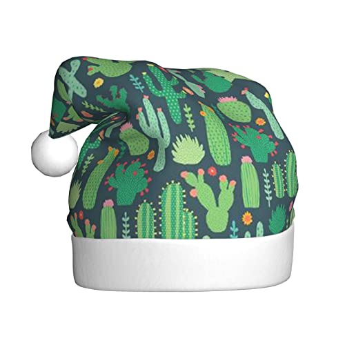 Warme & bequeme süße Kaktus Nahtlose Illustration Nikolausmütze - Erwachsene Plüsch Weihnachtsmütze mit weißem Rand - Perfekte Urlaubsmütze für Weihnachten und Outdoor Festliche Partys von WESTCH