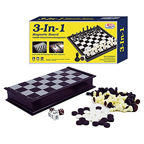 WEofferwhatYOUwant Set di scacchi 3 in 1 Scacchiera pieghevole magnetica Scacchi per Bambini da 6 anni (Bianco e Nero - 25 * 25 cm) von WEofferwhatYOUwant
