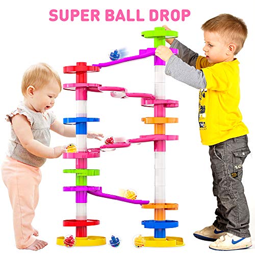 WEofferwhatYOUwant Super Kugelbahn mit Doppel-Fallbrücke für Babys und Kleinkinder ab 10 Monaten - Großes Bauspielzeug mit Abstandhaltern für Stabile Konstruktionen von WEofferwhatYOUwant