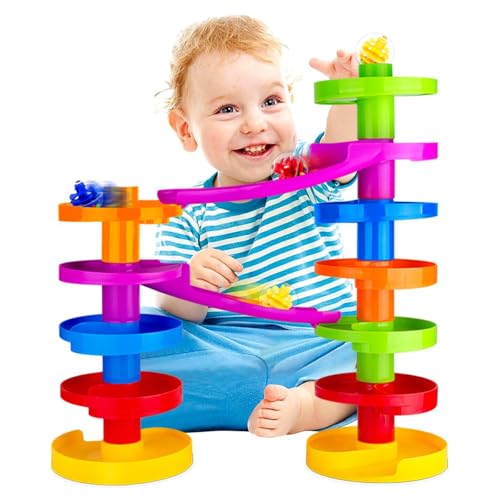 Mehrfarbige Murmelbahn Kugelbahn mit Brücke für Fortgeschrittene. Pädagogisch wertvoller Spaß für Baby und Kleinkind. von WEofferwhatYOUwant