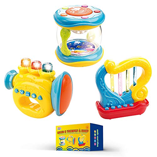 WEofferwhatYOUwant Musikinstrumente für Babies und Kleinkinder. Set von 3 Spielzeugen: Trompete, Trommel und Harfe. Batterien Inklusive. von WEofferwhatYOUwant