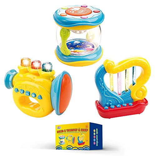 WEofferwhatYOUwant Musikspielzeug 3er-Set - Harfe, Trommel und Trompete mit LED-Beleuchtung für Babys von WEofferwhatYOUwant