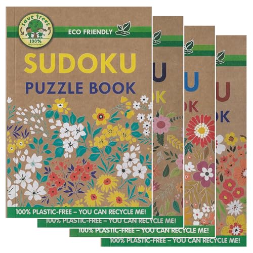 WF Graham Umweltfreundliche Sudoku-Puzzlebücher für Erwachsene, plastikfreies Sudoku, Gehirnaufgaben, Mathematik-Aktivitätsbuch, über 130 Puzzles in jedem Set, 4er-Set von WF Graham