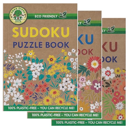 WF Graham Umweltfreundliche Sudoku-Puzzlebücher für Erwachsene | plastikfreies Sudoku, Gehirnaufgaben, Mathematik-Aktivitätsbuch | Über 130 Puzzles in jedem | 3er-Set von WF Graham