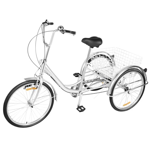 WFIETN Dreirad für Erwachsene, 24 Zoll 6 Gang Dreiräder, 3-Rad Lastenfahrrad mit Einkaufskorb und Lampe, Tragfähigkeit von 120kg/264.55lbs, für Erwachsener Senioren Outdoor-Sport von WFIETN