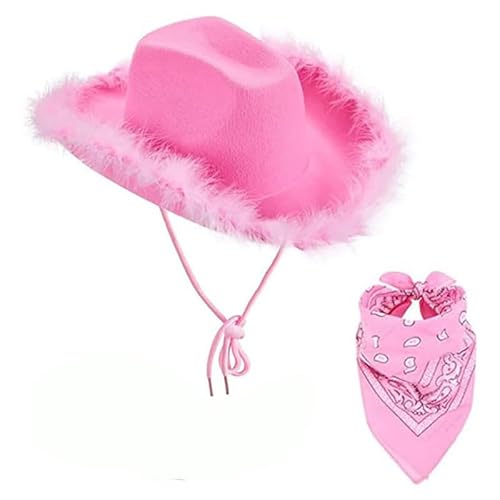 Cowboyhut für Damen, 4PCS Cowgirl Hut Zubehör Set mit Brille Halstuch Ohrringen Breiter Krempe Cowboyhüte Fashion Western Cowboy Hut Cowgirl Kostüm Accessoires für Halloween Karneval Cosplay (Rosa) Cowboyhut für Damen, 4PCS Cowgirl Hut Zubehör Set mit Brille Halstuch Ohrringen Breiter Krempe Cowboyhüte Fashion Western Cowboy Hut Cowgirl Kostüm Accessoires für Halloween Karneval Cosplay (Rosa) von WFKKMEQ