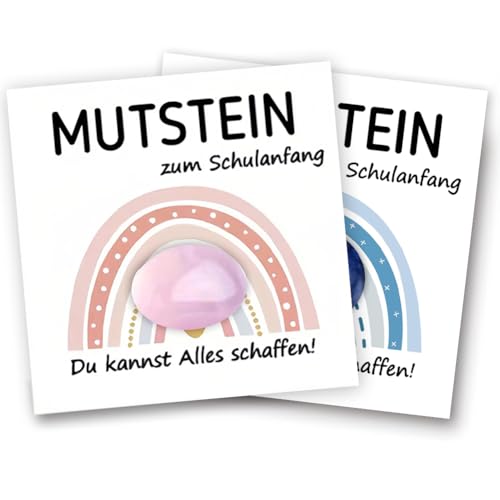 Glückssteine für Kinder, 2PCS Mutstein Einschulung Mutstein Schulkind Glückssteine Einschulung Geschenk Glücksbringer Schulanfang Mutstein mit Grußkarte Geschenkbox für Jungen & Mädchen (Blau, Rosa) von WFKKMEQ
