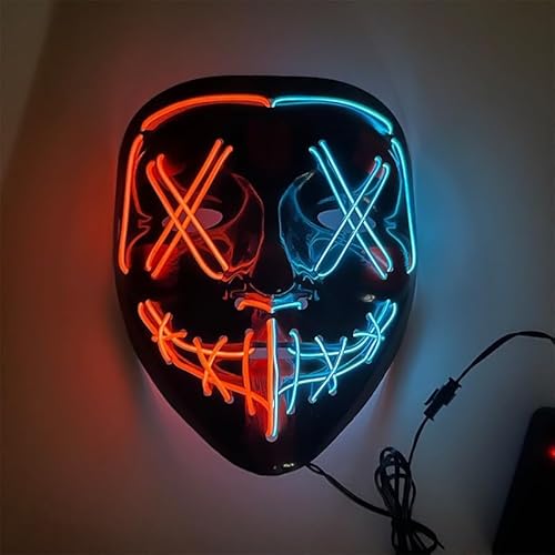 Gruselige LED-Halloween-Maske, Halloween-Masken, leuchtendes Cosplay, leuchtendes Horror-Lächeln, Gesicht für Männer, Frauen, Kinder, Anonyme Neongeschenke (Rot und Blau) von WFKKMEQ