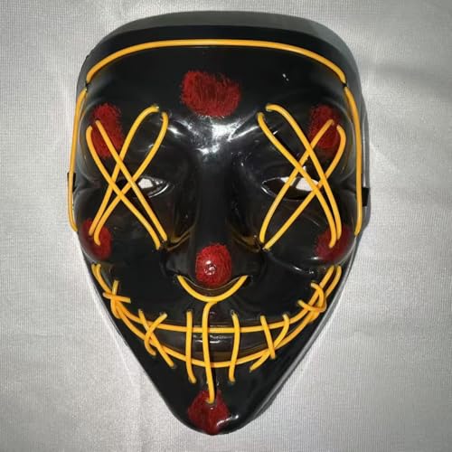 Gruselige LED-Halloween-Maske, Halloween-Masken, leuchtendes Cosplay, leuchtendes Horror-Lächeln, Gesicht für Männer, Frauen, Kinder, Anonyme Neongeschenke (gelb) von WFKKMEQ