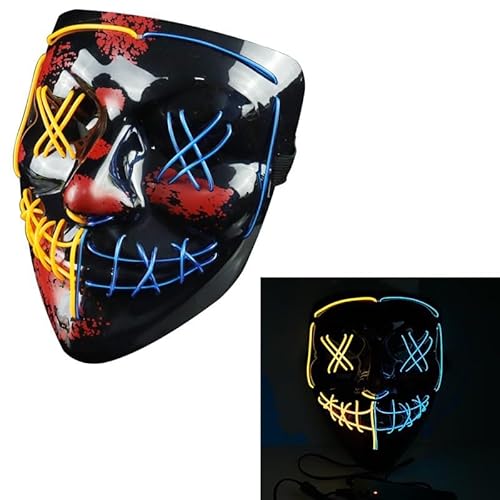 Gruselige LED-Halloween-Maske, Halloween-Masken, leuchtendes Cosplay, leuchtendes Horror-Lächeln, Gesicht für Männer, Frauen, Kinder, anonyme Neon-Mas-Geschenke (Gelb und Blau) von WFKKMEQ