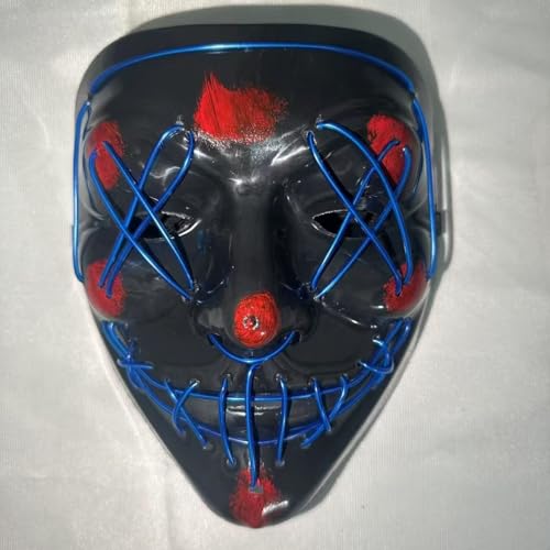 Gruselige LED-Halloween-Maske, Halloween-Masken, leuchtendes Cosplay, leuchtendes Horror-Lächeln, Gesicht für Männer, Frauen, Kinder, anonyme Neongeschenke (blau) von WFKKMEQ