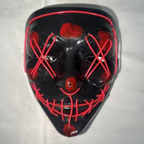 Gruselige LED-Halloween-Maske, Halloween-Masken, leuchtendes Horror-Lächeln, beleuchtetes Cosplay, Gesicht für Männer, Frauen, Kinder, Anonyme Neongeschenke (Rosa) von WFKKMEQ