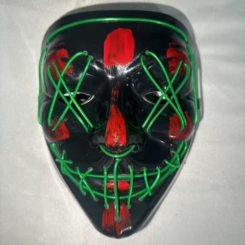 Gruselige LED-Purge-Maske, Halloween-Masken, leuchtendes Cosplay, leuchtendes Horror-Lächeln, Gesicht für Männer, Frauen, Kinder, Anonyme Neongeschenke (Grün) von WFKKMEQ