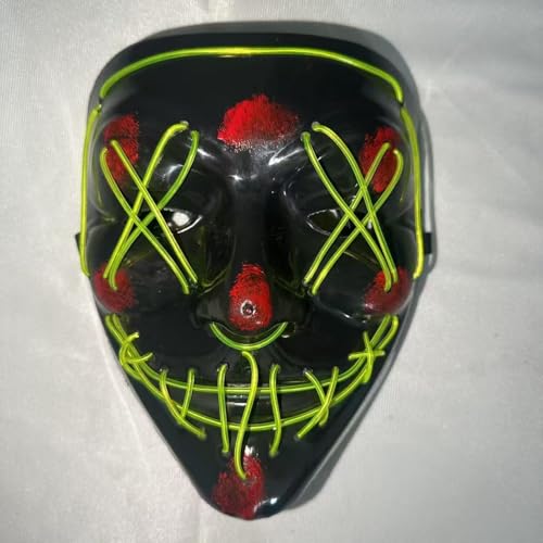 Gruselige LED-Purge-Maske, Halloween-Masken, leuchtendes Cosplay, leuchtendes Horror-Lächeln, Gesicht für Männer, Frauen, Kinder, anonyme Neongeschenke (fluoreszierendes Grün) von WFKKMEQ