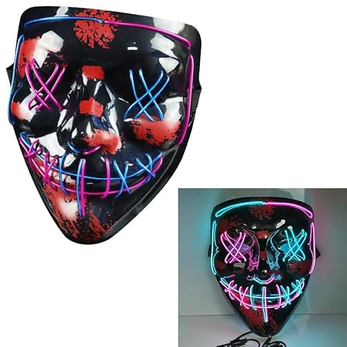 Gruselige LED-Purge-Maske, Halloween-Masken, leuchtendes Cosplay, leuchtendes Horror-Lächeln, Gesicht für Männer, Frauen, Kinder, anonyme Neongeschenke (lila und blau) von WFKKMEQ
