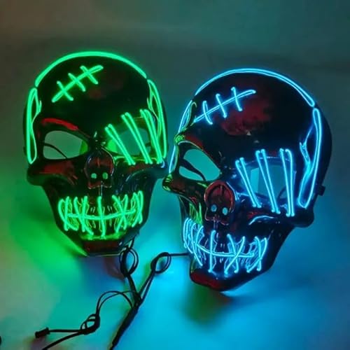Halloween-Masken, Halloween-Maske, leuchtende Totenkopf-Maske, gruselige LED-Halloween-Maske, beleuchtetes Cosplay, leuchtendes Horror-Lächeln, Gesicht für Männer, Frauen, Kinder, anonyme Halloween-Masken, Halloween-Maske, leuchtende Totenkopf-Maske, gruselige LED-Halloween-Maske, beleuchtetes Cosplay, leuchtendes Horror-Lächeln, Gesicht für Männer, Frauen, Kinder, anonyme von WFKKMEQ