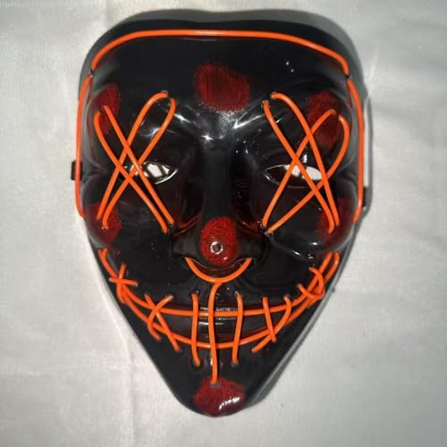 Halloween-Masken, gruselige LED-Halloween-Maske, leuchtendes Cosplay, leuchtendes Horror-Lächeln, Gesicht für Männer, Frauen, Kinder, Anonyme Neongeschenke (Orange) von WFKKMEQ