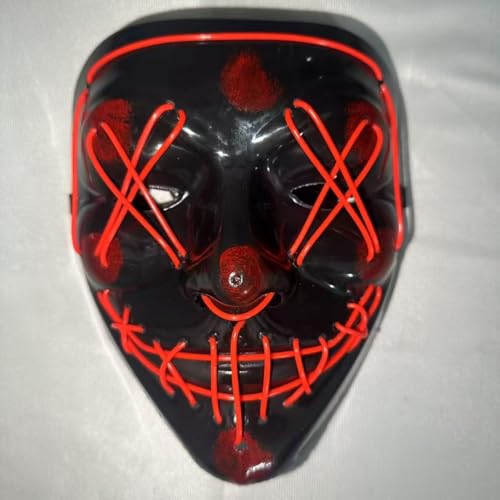 Halloween-Masken, gruselige LED-Halloween-Maske, leuchtendes Cosplay, leuchtendes Horror-Lächeln, Gesicht für Männer, Frauen, Kinder, Anonyme Neongeschenke (rot) von WFKKMEQ