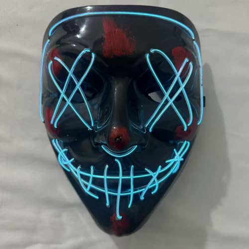 Halloween-Masken, gruselige LED-Halloween-Maske, leuchtendes Horror-Lächeln, beleuchtetes Cosplay, Gesicht für Männer, Frauen, Kinder, Anonyme Neongeschenke (Eisblau) von WFKKMEQ