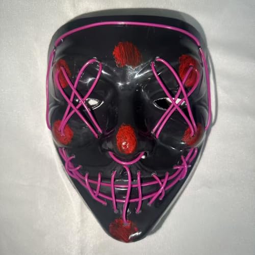 Halloween-Masken, gruselige LED-Halloween-Maske, leuchtendes Horror-Lächeln, beleuchtetes Cosplay, Gesicht für Männer, Frauen, Kinder, Anonyme Neongeschenke (lila) von WFKKMEQ