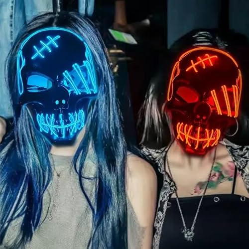 Halloween-Totenkopf-Maske, Halloween-Masken, gruselige LED-Halloween-Maske, beleuchtetes Cosplay, leuchtendes Horror-Lächeln, Gesicht für Männer, Frauen, Kinder, Anonyme Neongeschenke (Rot) von WFKKMEQ