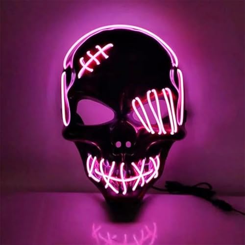 Halloween-Totenkopf-Maske, gruselige LED-Halloween-Maske, Halloween-Masken, leuchtendes Cosplay, leuchtendes Horror-Lächeln, Gesicht für Männer, Frauen, Kinder, Anonyme Neongeschenke (Rosa) von WFKKMEQ