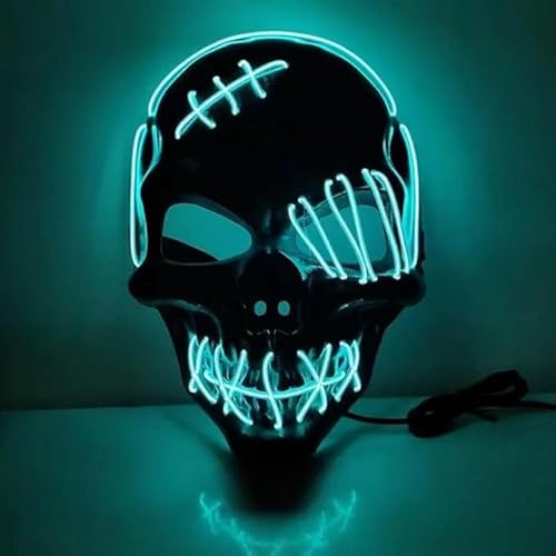 Halloween-Totenkopf-Maske, gruselige LED-Halloween-Maske, Halloween-Masken, leuchtendes Cosplay, leuchtendes Horror-Lächeln, Gesicht für Männer, Frauen, Kinder, anonyme Neongeschenke (Eisblau) von WFKKMEQ