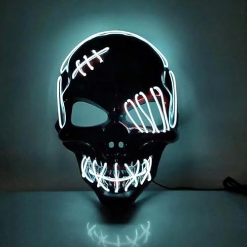 Halloween-Totenkopf-Maske, gruselige LED-Halloween-Maske, Halloween-Masken, leuchtendes Cosplay, leuchtendes Horror-Lächeln, Gesicht für Männer, Frauen, Kinder, anonyme Neongeschenke (weiß) von WFKKMEQ