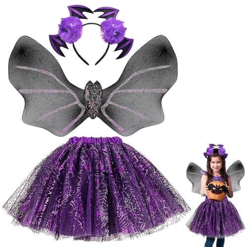 WFKKMEQ Fledermaus-Kostüm-Set, 3-teiliges Halloween-Outfit-Zubehör-Set mit Tutu-Rock, Flügeln und Haarband, Fledermaus-Kostüm, Flügel, Dekoration, Cosplay-Outfit, Zubehör für Kinder, Party WFKKMEQ Fledermaus-Kostüm-Set, 3-teiliges Halloween-Outfit-Zubehör-Set mit Tutu-Rock, Flügeln und Haarband, Fledermaus-Kostüm, Flügel, Dekoration, Cosplay-Outfit, Zubehör für Kinder, Party von WFKKMEQ