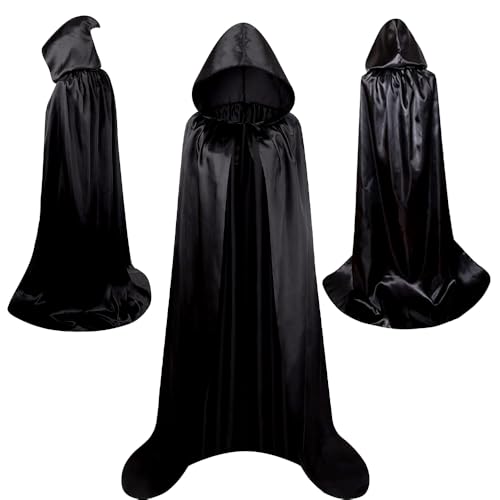 WFKKMEQ Halloween Capes, Schwarzer Umhang mit Kapuze, Schwarzer Kapuzenumhang Vampirumhang, Umhang Karneval Vampirkostüm für Erwachsene und Kinder - 120cm WFKKMEQ Halloween Capes, Schwarzer Umhang mit Kapuze, Schwarzer Kapuzenumhang Vampirumhang, Umhang Karneval Vampirkostüm für Erwachsene und Kinder - 120cm von WFKKMEQ