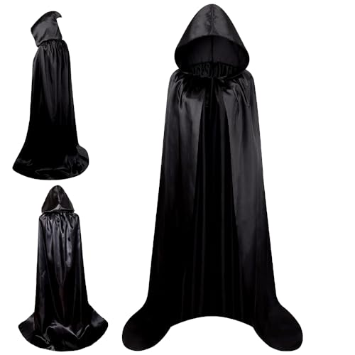 WFKKMEQ Halloween Capes, Schwarzer Umhang mit Kapuze, Schwarzer Kapuzenumhang Vampirumhang, Umhang Karneval Vampirkostüm für Erwachsene und Kinder - 140cm WFKKMEQ Halloween Capes, Schwarzer Umhang mit Kapuze, Schwarzer Kapuzenumhang Vampirumhang, Umhang Karneval Vampirkostüm für Erwachsene und Kinder - 140cm von WFKKMEQ