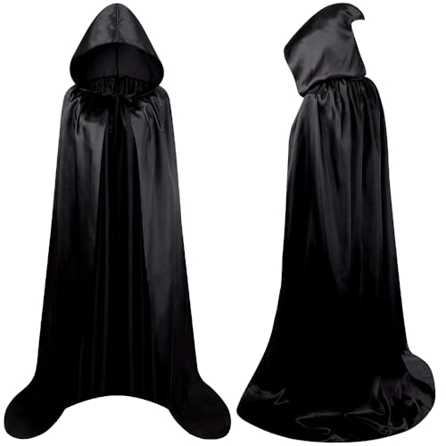 WFKKMEQ Halloween Capes, Schwarzer Umhang mit Kapuze, Schwarzer Kapuzenumhang Vampirumhang, Umhang Karneval Vampirkostüm für Erwachsene und Kinder - 150cm WFKKMEQ Halloween Capes, Schwarzer Umhang mit Kapuze, Schwarzer Kapuzenumhang Vampirumhang, Umhang Karneval Vampirkostüm für Erwachsene und Kinder - 150cm von WFKKMEQ