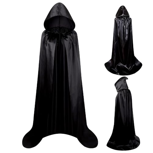 WFKKMEQ Halloween Capes, Schwarzer Umhang mit Kapuze, Schwarzer Kapuzenumhang Vampirumhang, Umhang Karneval Vampirkostüm für Erwachsene und Kinder - 90cm WFKKMEQ Halloween Capes, Schwarzer Umhang mit Kapuze, Schwarzer Kapuzenumhang Vampirumhang, Umhang Karneval Vampirkostüm für Erwachsene und Kinder - 90cm von WFKKMEQ