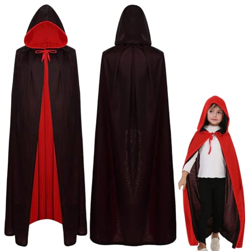 WFKKMEQ Halloween Vampir Capes, Vampir Kapuzenumhang Schwarz Rot Doppelseitig für Kinder & Erwachsene für Halloween Maskerade - 120 cm von WFKKMEQ
