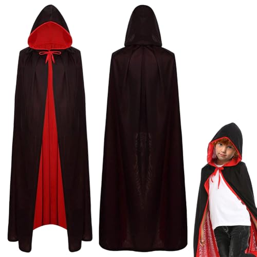 WFKKMEQ Halloween Vampir Capes, Vampir Kapuzenumhang Schwarz Rot Doppelseitig für Kinder & Erwachsene für Halloween Maskerade - 90 cm von WFKKMEQ