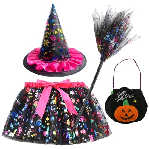 WFKKMEQ Hexenkostüm Kinder, Halloween Kostüm Hexen Verkleidung Set mit Tutu Tüllrock, Hexenhut, Besen,Bonbontüte Cosplay Faschingskostüm Karneval Kostüm für Karneval Halloween Fasching Cosplay Party WFKKMEQ Hexenkostüm Kinder, Halloween Kostüm Hexen Verkleidung Set mit Tutu Tüllrock, Hexenhut, Besen,Bonbontüte Cosplay Faschingskostüm Karneval Kostüm für Karneval Halloween Fasching Cosplay Party von WFKKMEQ