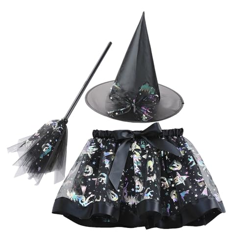 WFKKMEQ Hexenkostüm für Mädchen, Halloween-Kostüm-Set mit Hexenhut, LEDTuTu-Rock und LED-Besen, Hexen, Cosplay-Outfit, Zubehör für Kinder, Karneval, Halloween, Party, Verkleidung, Cosplay WFKKMEQ Hexenkostüm für Mädchen, Halloween-Kostüm-Set mit Hexenhut, LEDTuTu-Rock und LED-Besen, Hexen, Cosplay-Outfit, Zubehör für Kinder, Karneval, Halloween, Party, Verkleidung, Cosplay von WFKKMEQ