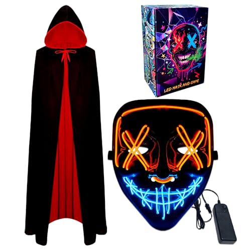 WFKKMEQ LED-Halloween-Maske, Vampirumhang und leuchtende Maske, Cosplay-Kostüm, Halloween-Masken, Kostüme, LED-Rave-Gesichtsmasken, wendbarer Umhang mit Kapuze, Party-Verkleidung Outfit für Erwachsene WFKKMEQ LED-Halloween-Maske, Vampirumhang und leuchtende Maske, Cosplay-Kostüm, Halloween-Masken, Kostüme, LED-Rave-Gesichtsmasken, wendbarer Umhang mit Kapuze, Party-Verkleidung Outfit für Erwachsene von WFKKMEQ