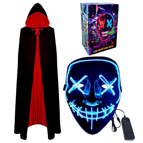 WFKKMEQ LED-Halloween-Maske, Vampirumhang und leuchtende Maske, Cosplay-Kostüm, gruselige Halloween-Masken, Kostüme, LED-Rave-Gesichtsmasken, wendbarer Umhang mit Kapuze, Party-Verkleidung Outfit für WFKKMEQ LED-Halloween-Maske, Vampirumhang und leuchtende Maske, Cosplay-Kostüm, gruselige Halloween-Masken, Kostüme, LED-Rave-Gesichtsmasken, wendbarer Umhang mit Kapuze, Party-Verkleidung Outfit für von WFKKMEQ