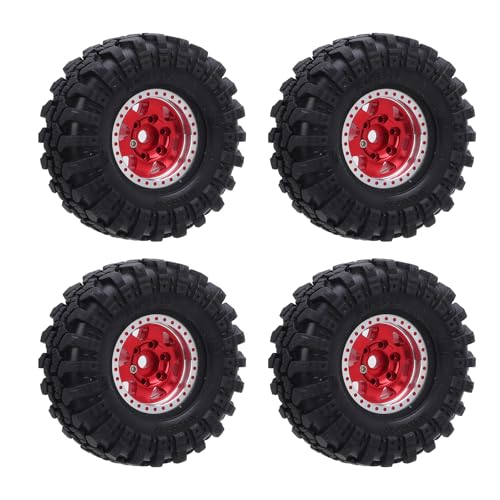 WGFOIP 1/24 WAHR -WAHR -Hub -Reifen -Reifen -Set, 4pcs Aluminiumlegierung Hubs mit Gummireifen für das Klettern des Autos Offroad Crawler (Rot) von WGFOIP