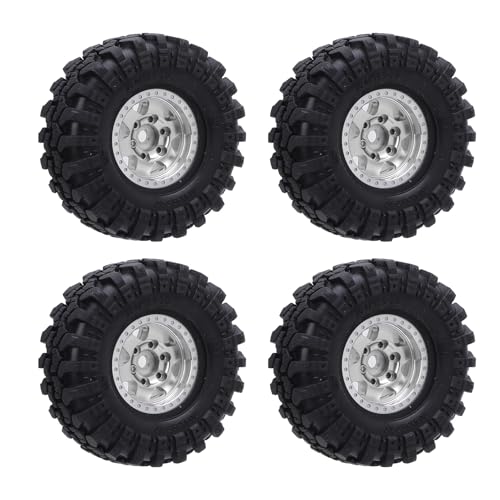 WGFOIP 1/24 WAHR -WAHR -Hub -Reifen -Reifen -Set, 4pcs Aluminiumlegierung Hubs mit Gummireifen für das Klettern des Autos Offroad Crawler (Silber) von WGFOIP