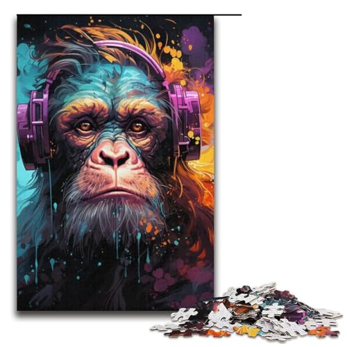 1000 Teile Buntes Affenpuzzle für Erwachsene, Puzzle, EIN Kunstwerk für Teenager ab 14 Jahren, 14,96 x 10,24 Zoll von WGLINGX