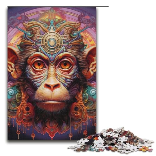 1000 Teile Buntes Affenpuzzle für Erwachsene, Puzzle, EIN Kunstwerk für Teenager ab 14 Jahren, 14,96 x 10,24 Zoll von WGLINGX