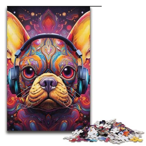 1000 Teile Farbiges Französische Bulldoggen-Puzzle für Erwachsene. EIN Kunstwerk für Teenager ab 14 Jahren. 14,96 x 10,24 Zoll von WGLINGX