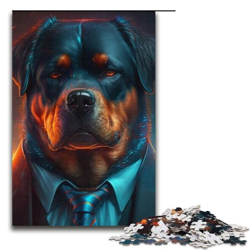 1000 Teile Jigsaw Boss Rottweiler Puzzle für Erwachsene Kartonpuzzle Lernspiel 14,96x10,24 Zoll von WGLINGX