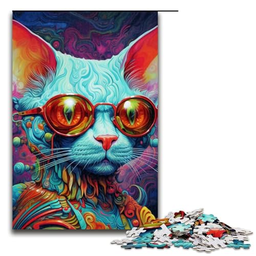 1000 Teile Katze mit Brille Puzzle für Erwachsene Puzzle EIN Kunstwerk für Teenager ab 14 Jahren 19,69x29,53 Zoll von WGLINGX