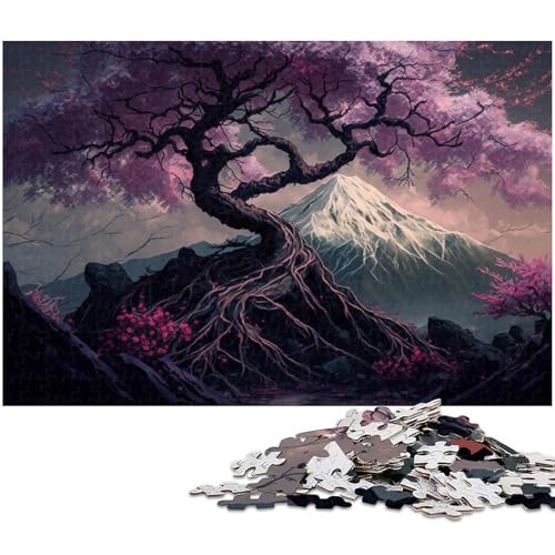 1000 Teile Kirschblüten-Puzzle für Erwachsene, Berg Fuji, Heimdekoration, Puzzle, Spielzeug, Kunstwerk, für Teenager ab 14 Jahren, Größe 38 x 26 cm von WGLINGX