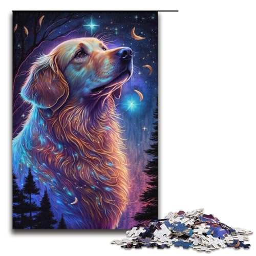 1000 Teile Mystery Golden Retriever DIY Puzzle Spielzeug Puzzles für Erwachsene Familienspiel Stressabbau Schwieriges Herausforderungspuzzle (Größe 38 x 26 cm) von WGLINGX