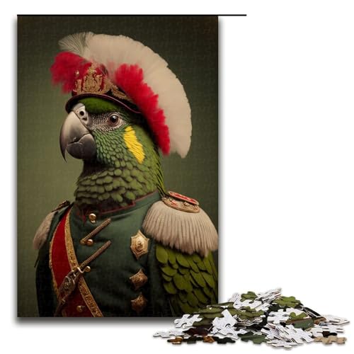 1000 Teile Papagei in Militäruniform, DIY-Puzzlespielzeug, Puzzles für Erwachsene, Familienspiel, Stressabbau, schwieriges Herausforderungspuzzle (Größe 50 x 75 cm) von WGLINGX