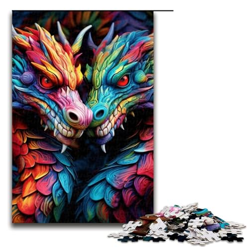 1000 Teile Psychedelic Art Dragon Puzzle für Erwachsene, Holzpuzzle, Lernspielzeug, 19,69 x 29,53 Zoll von WGLINGX